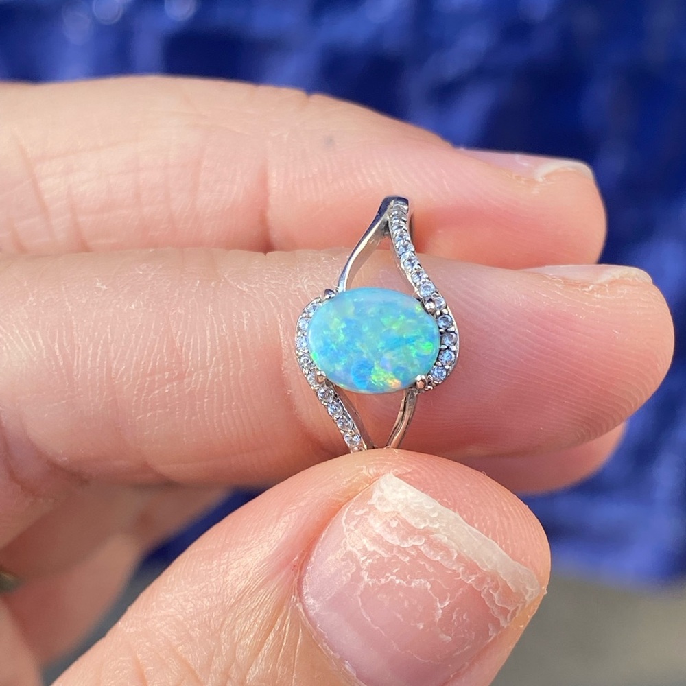 Australian Solid Opal 925 Sterling Silver Ring Wi… - image 4